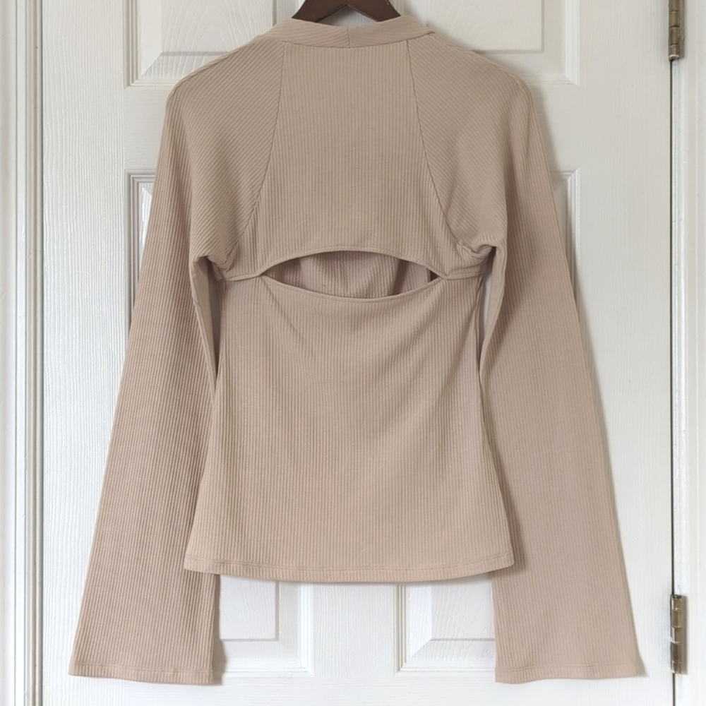 Nap Loungewear Ribbed Knit Bolero Square Neck Long Flared Sleeve Top Cream L - Picture 11 of 14